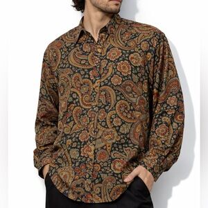 Vintage 90s Alfani Paisley Rayon Button Up Shirt Men’s L Boho Tapestry Unisex